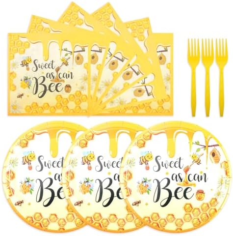 75PCS Bee Decorations for Party, Sweet as Can Bee Paper Plates and Napkins with Forks Disposable Dessert Tableware Parties Favors for Birthday Party Supplies Decorations by Unknown