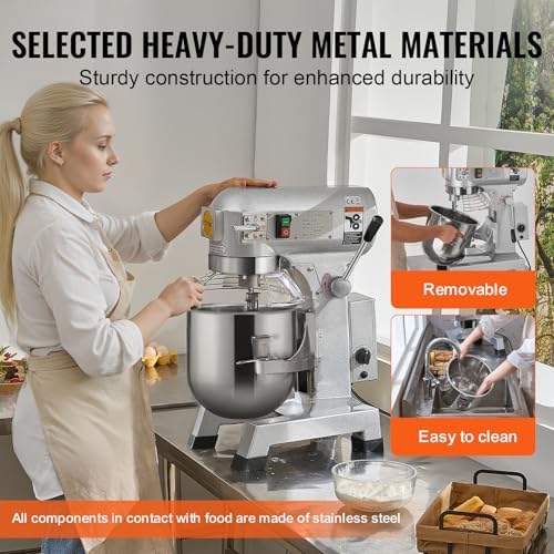VEVOR Commercial Food Mixer 15Qt, Commercial Mixer with 3 Adjustable Speeds, 550W Dough Mixer,Commercial Stand Mixer with Stainless Steel Bowl - Image 5