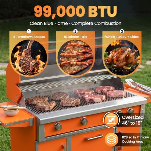 49" Stainless Steel Propane Gas Grill, 4 Burners & Infrared Burner, Orange - Image 5