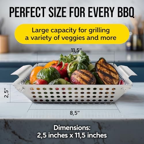 Kaluns Heavy Duty Stainless Steel Vegetable Grill Basket, Rectangular, Silver, Dishwasher Safe Grills and Vegetables - Image 5