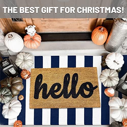 IOHOUZE 3x5 Striped Area Rug, Washable Front Porch Doormat, Navy/White - Image 2