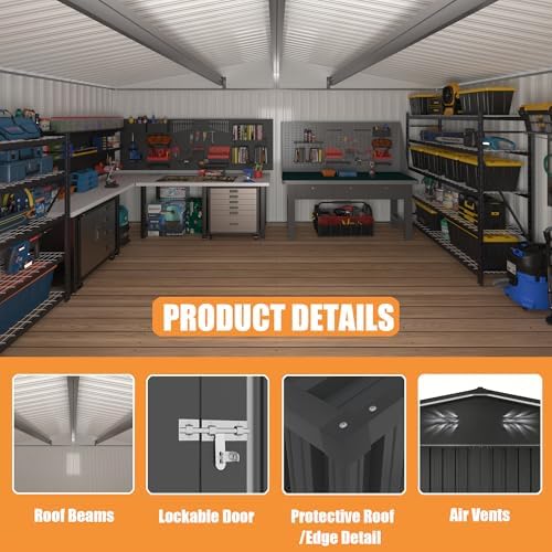 14x12 FT Outdoor Storage Shed, Metal Garden Shed with Lockable Door & Sloped Roof, Large Waterproof Utility Tool Shed for Backyard, Garden, Patio, Lawn, Black - Image 3