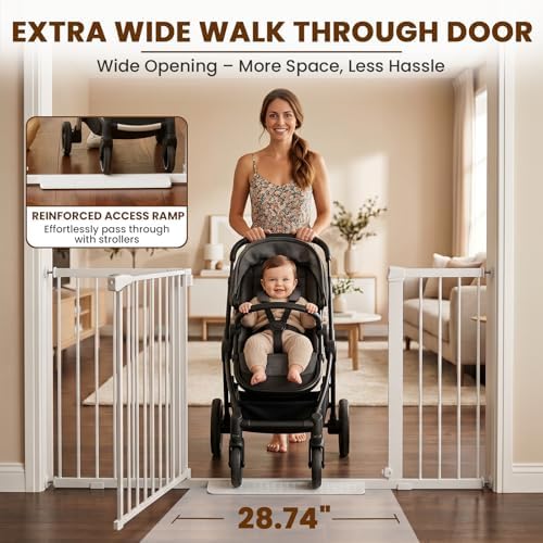 Mumeasy Extra Wide Large Baby Gate for Doorways, 36-66" Walk Through Wide Long Dog Gate for Door & Stair, Auto Close Dual Swing Pressure Mounted Child Safety Gate for Toddlers, Puppies & Pets, White - Image 3