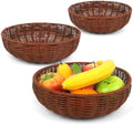 Imitation Wicker Bread Basket, 3 Pack Woven Rattan Basket Round Woven Baskets Woven Breads Baskets For Serving Vegetables, Kitchen, Restaurant, Outdoor, 3 Sizes (Brown) by Unknown