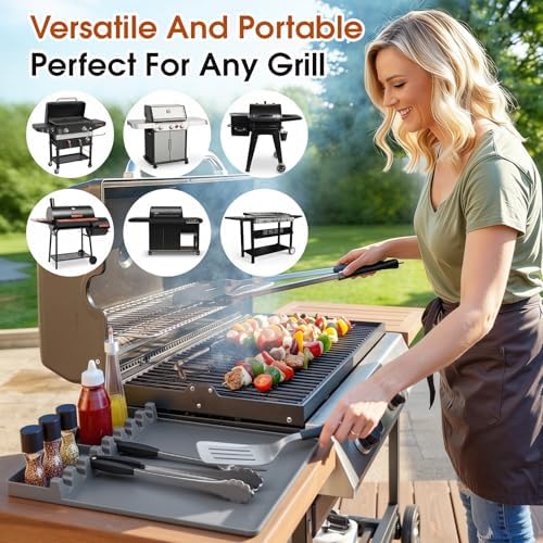 Silicone Grill Mats Compatible with Blackstone, Spatula Tools Mat with Drip Pad, Griddle Mats BBQ Grill Accessories, Side Shelf Pad for Kitchen Counter Outdoor Grill, Easy-to-Clean, Grey - Image 7