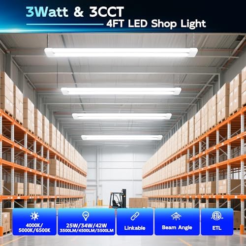 hykolity LED Shop Lights 4FT with Power Cord,5500LM,3 Power Level&3CCT - Image 2