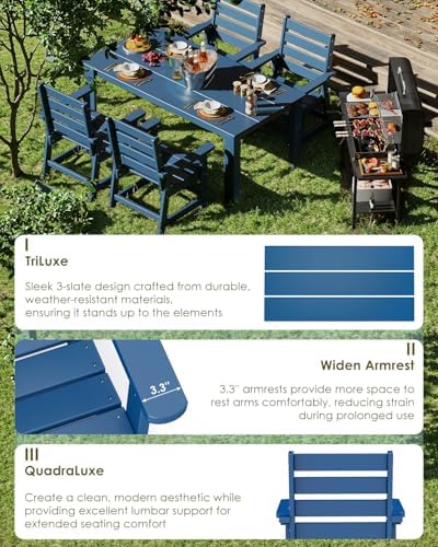 GREENVINES 5-piece Outdoor Dining Set, HDPE Table & 4 Chairs, Blue - Image 4