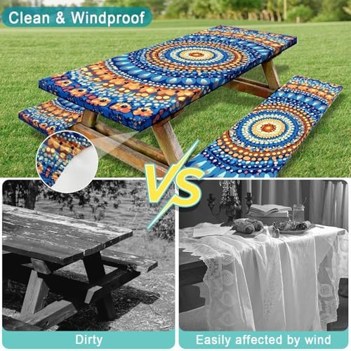 Picnic Table Cover with Bench Covers and Bag, Camping Essentials, Waterproof Windproof Camping Tablecloth, Fitted Tablecloth Cover with Elastic Edge for Indoor Outdoor 3 PCS 30x96 Inch - Image 5