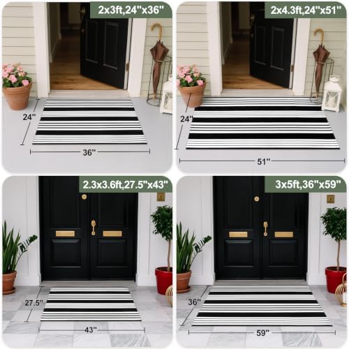 Striped Fall Door Mat 24"x36" Outdoor Rug Cotton Washable Fall Decor - Image 3