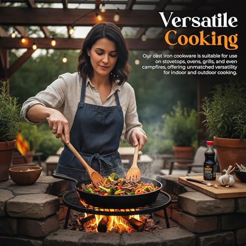 Utopia Kitchen Cast Iron Skillet Set 3 Piece 6 8 10 Inch PFAS-Free Black - Image 2