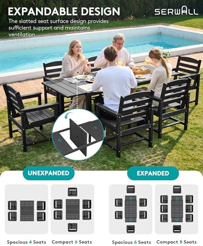 SERWALL HDPE and Aluminum Outdoor Dining Set for 8, Black - Image 4