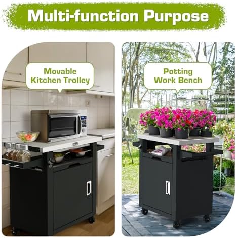 NUUK Grill Table with Storage Cabinet, Outdoor Grill Cart Pizza Oven Table with Wheels, Stainless Steel Top Kitchen Island 20"x30" Rolling Prep Station Outdoor Bar Cart for BBQ, Deck, Backyard - Image 6