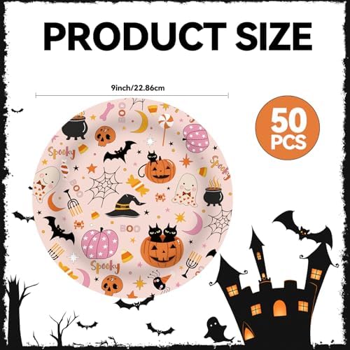 50Pcs Halloween Party Paper Plates, 7inch Spooky Dessert Plates - Image 3