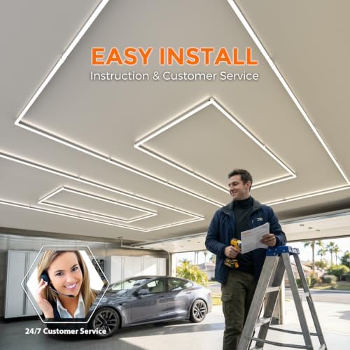 Rectangular LED Garage Lights, 6500K 54000LM Bright Hexagon Garage Lights with Boarder, Led Ceiling Lights for Garage Gym Basement Barbershop Car Detailing Workshop - Image 6