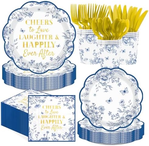 168 Pcs Blue Floral Party Decorations for Bridal Shower,Serves 24 by Greencian