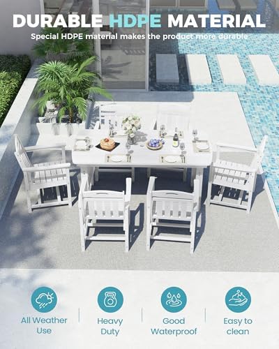 Ciokea HDPE Outdoor Patio Dining Table, All-Weather Furniture, White - Image 3