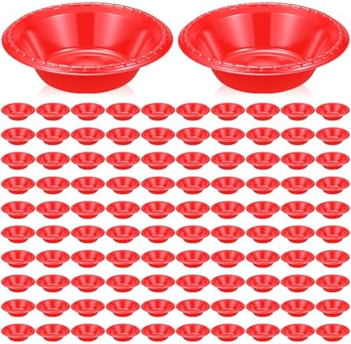 100 Pack 16oz Red Disposable Plastic Bowls Dessert, Ice Cream, Salad, Soup Serving Cups for Party, Picnic, Food Snacks (Red) by Unknown