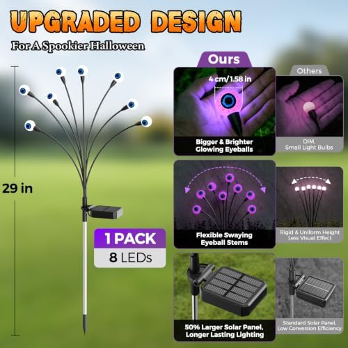 Halloween Decorations Outdoor, 6Pack 48 LEDs Solar Eyeball Lights - Image 3