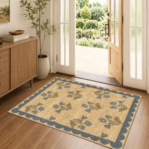 3x4 Floral Entry Rug - Indoor Outdoor Mats for Front Door Non-Slip by Othilic