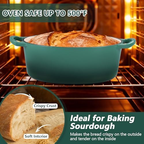 P&P CHEF Oval Dutch Oven with Lid, Enameled Cast Dutch Oven Pot for Bread Baking, Braising, Stewing, Roasting, Non-Stick & Oven Safe, Dual Handles & Easy Clean, 7QT & Dark Green, Valentine's Day - Image 6