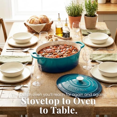 Larder & Vine 8 qt Oval Enameled Cast Iron Dutch Oven Pot, Bondi - Image 6