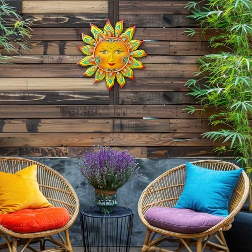 Metal Sun Flower Wall Decor - 12.87 inches Sun Wall Art Hanging Decorations for Outdoor, Home Garden Yard Patio Fence Bedroom Decor - Image 5