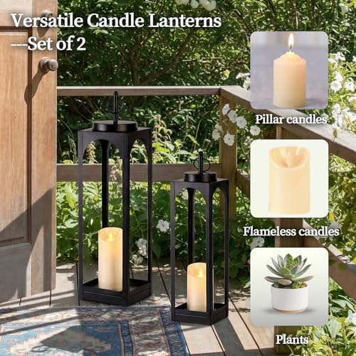 24" 19" Large Decorative Lanterns, 2 Pcs Black Floor Lanterns with Candles - Image 3