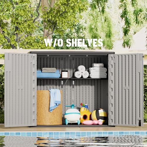 Mrosaa Large Outdoor Storage Box,Resin Sheds&Outdoor Storage Waterproof/Lockable,Outdoor Storage Cabinets for Balcony,Garage,Backyard (37Cu.ft-Pale Grey) - Image 5