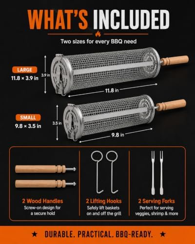 Rolling Grill Basket for Outdoor BBQ, 2-Pack with Secure Snap Lock - Image 7