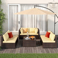 Qsun Patio Furniture Sets 7 Pieces Outdoor Sectional Rattan Sofa Manual Weaving Wicker Patio Conversation Set with Glass Table and Cushion (Beige) by Qsun