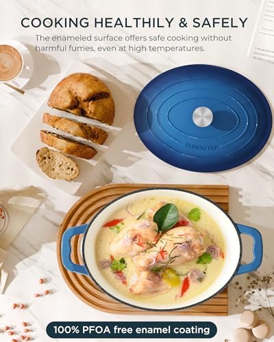 Enameled Cast Iron Dutch Oven, 9.3QT Pot with Lid, Navy Blue - Image 3