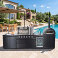125" Black Outdoor Kitchen Island, 4-Burner Propane Grill Pizza Oven Fridge by Dvasovio