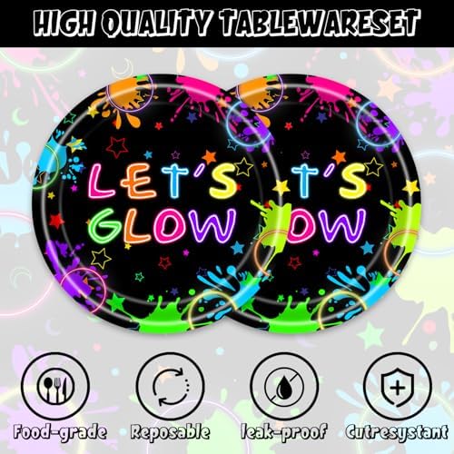 40pcs Neon Party Supplies,Neon Party Decoration Supplies,Used for Glow In The Dark Party Decoration,Include 20 dinner plates,20 Napkin - Image 3