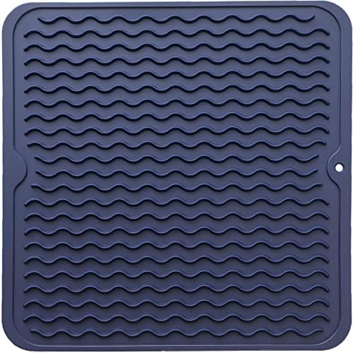 MicoYang Silicone Dish Drying Mat for Multiple Usage,Easy clean,Eco-friendly,Heat-resistant Silicone Mat for Kitchen Counter or Sink,Refrigerator or Drawer liner Navy Blue M 12 inches x 12 inches by MicoYang