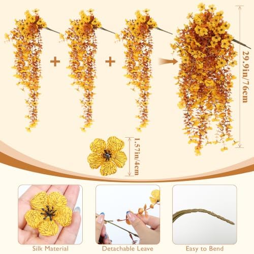 RECUTMS Fake Hanging Flowers 3Pcs Fall Flowers Artificial Outdoor - Image 2