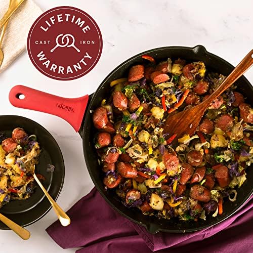Cuisinel 15" Cast Iron Skillet + Glass Lid Cover + Pan Scraper + Heat-Resistant Silicone Handle Grip - Pre-seasoned Oven-Safe Kitchen Cookware - Indoor/Outdoor - Camping, Grilling, BBQ, Oven Safe - Image 6