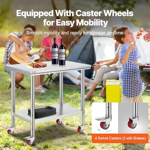 Vevor Mophorn Stainless Steel Work Table 36x24 Inch with 4 Wheels, Casters Heavy Duty Food Prep Worktable for Commercial Kitchen Restaurant, Silver - Image 4