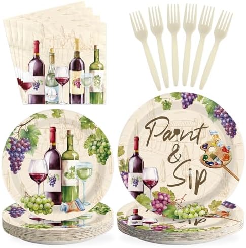 96Pcs Paint And Sip Wine Party Decorations for Adult Birthday Serves 24 by Greencian