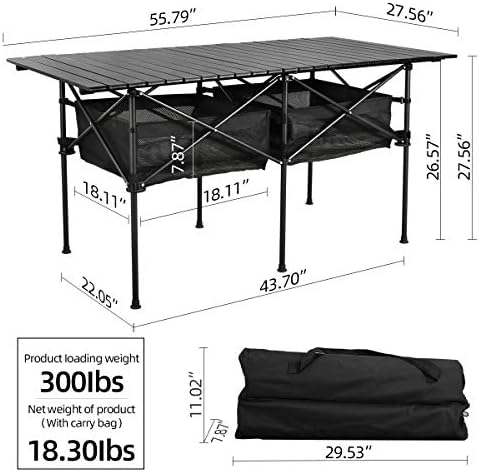 WUROMISE Sanny LargeOutdoor Folding Picnic Camping Table,55"X 27.56"Portable Aluminum Roll-up Table with Storage Carry Bag for RV Travel,Indoor,Outdoor,Camping, Beach,Backyard,BBQ,Party,Patio,Picnic - Image 3