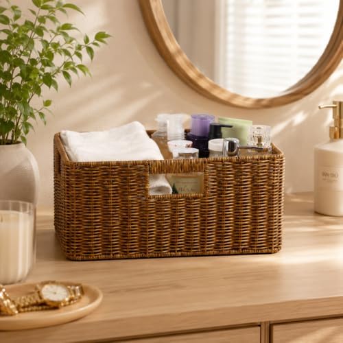 Large Wicker Basket, Waterproof Wicker Storage Basket for Organizing, Brown - Image 6