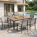 HERA'S HOUSE 7pc Outdoor Patio Dining Set, Wood-Look Metal Table, Brown by HERASHOUSE