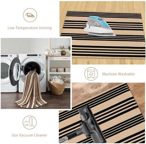 Striped Fall Outdoor Rug 4x6ft, Washable Cotton Hand Woven Patio Rug - Image 5