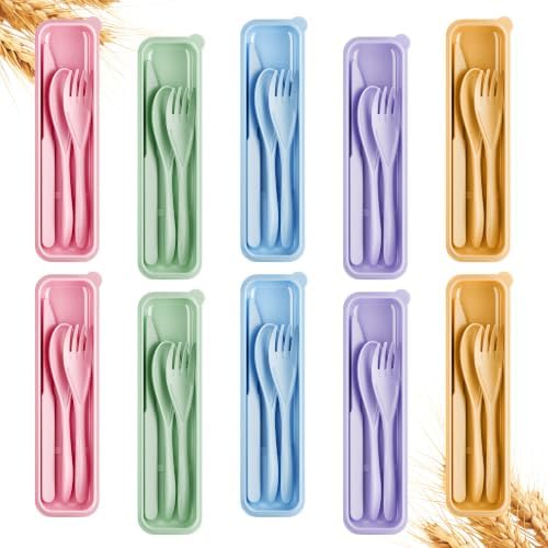 Quatish 10 Sets Travel Utensils Set with Case, Camping Picnic Utensils by Quatish