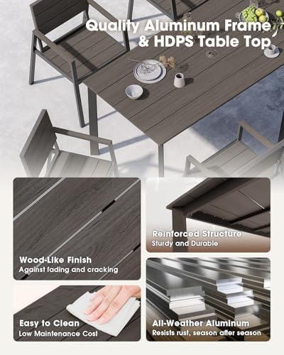 Outdoor Dining Set for 8, Aluminum Patio HDPS Outdooor Table and Chairs Set with Umbrella Hole, All Weather Patio Furniture Set, 10 Peice Patio Dining Table Set (Charcoal) - Image 3