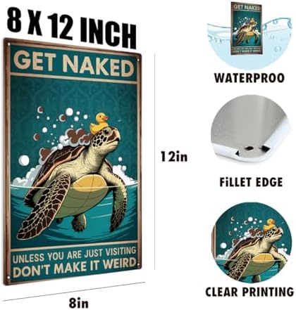 BEASTZHENG Funny Sea Turtle Bathroom Metal Tin Sign Turtle Decor, Ocean Theme Wall Art, Tropical Turtle Bathroom Accessories, Sea Life Tin Sign for Restroom - Image 3