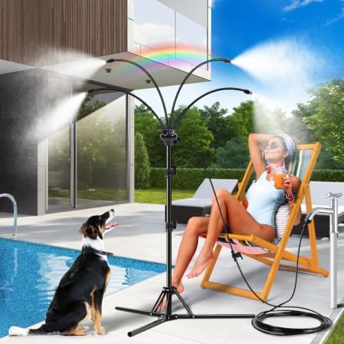 Standing Misters for Outside Patio - 5.3FT Stand Misting System for Cooling Outdoor Areas, Easy to Install & Maintain, 4 Adjustable Nozzles for Custom Coverage, Durable for Backyard Use by KENSOSO