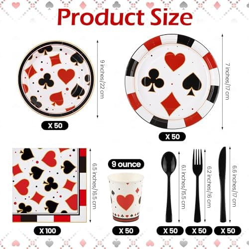 Kochorie 400 Pieces Casino Print Disposable Tableware Sets, Las Vegas Party Supplies Set with Plates Cups Napkins Cutlery Serves 50 for Birthday Poker Club Casino Theme Party Decorations - Image 2