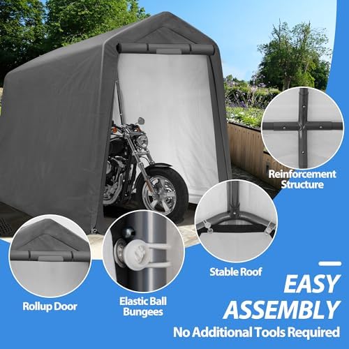 6x7Ft Outdoor Storage Shed, Portable Storage Shed with Roll-up Ventilated Door,Heavy Duty Waterproof Shelter Tent Carport for Motorcycle, Firewood, Garden Tools - Image 4