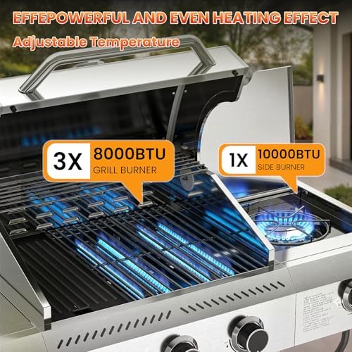 COWSAR Premium 3-Burner 34,000 BTU Propane Gas Grill with Side Burner - Image 4