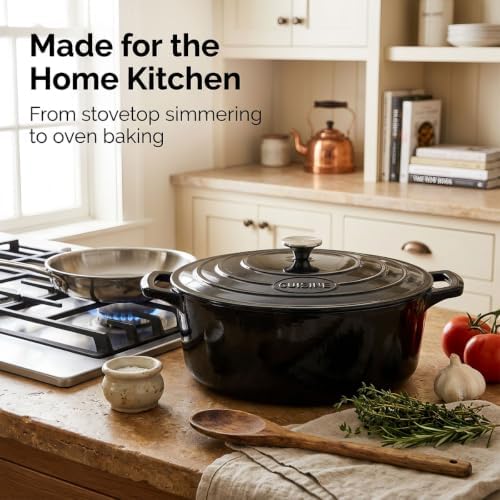 La Cuisine Enameled Cast Iron Oval Dutch Oven Casserole Pot with Lid 6.75 QT Internal Matte Black Enamel Coating for bread baking, GlassTop Oven-Safe 550°F/276°C, Glossy Black - Image 6